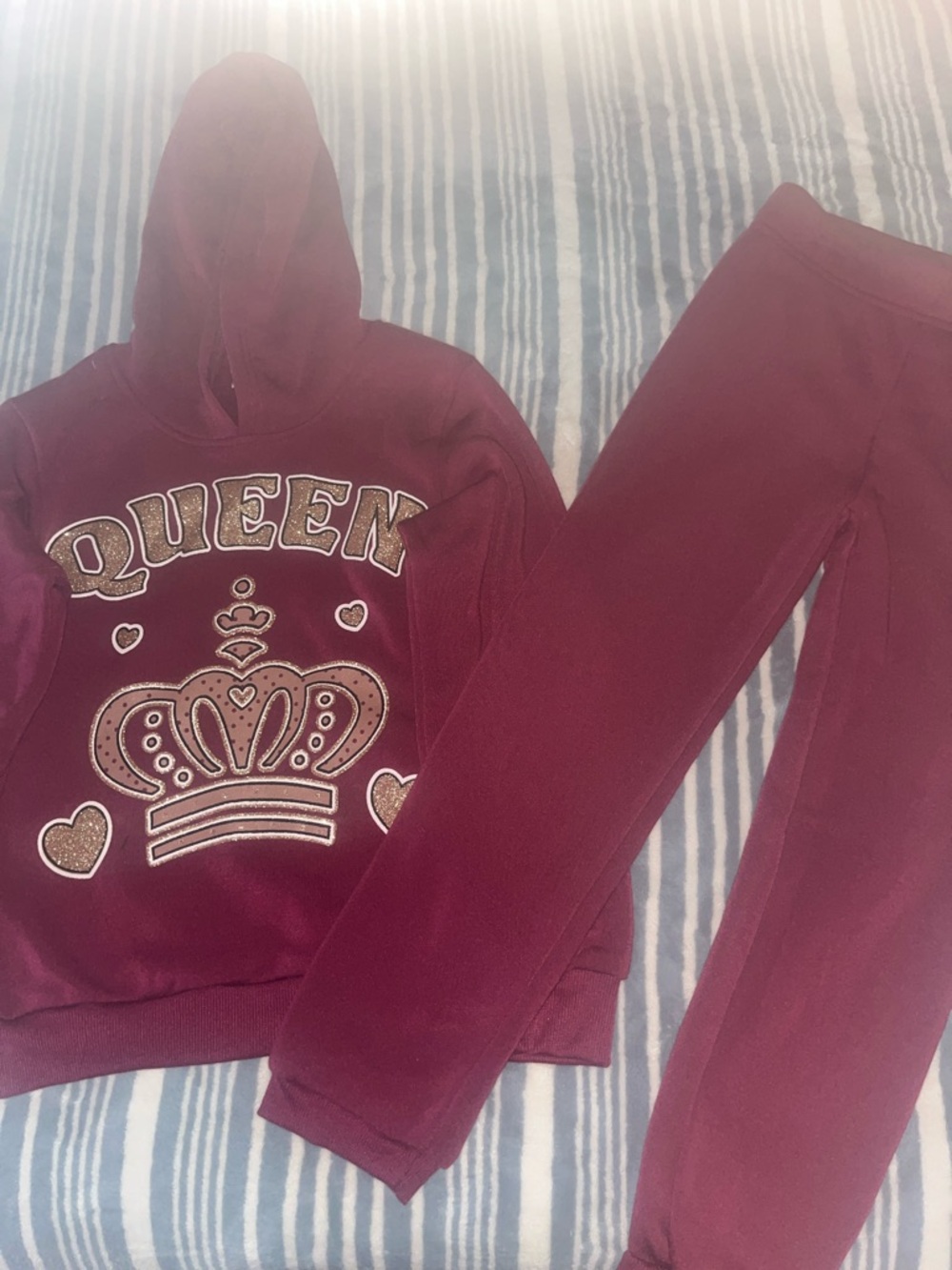 Othr Burgundy Hoodie & Joggers Set with Gold Sparkle QUEEN Design